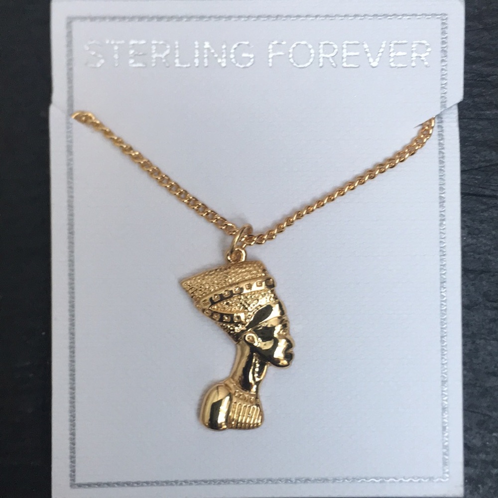 New Egyptian Nefertiti Pharaoh Bust Gold Plated Pendant Necklace